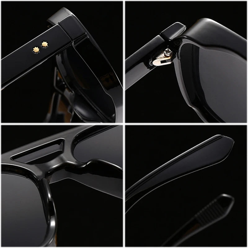 SO&EI Fashion Double Bridges Square Sunglasses Women Retro Rivets Blue Tea Shades UV400 Men Outdoor Gradient Sun Glasses