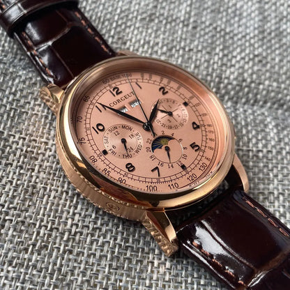 Orologio automatico da uomo Multification con data, giorno, mese e anno, orologio meccanico da uomo in 316L, cassa lucidata, indicatore giorno/notte, 42mm