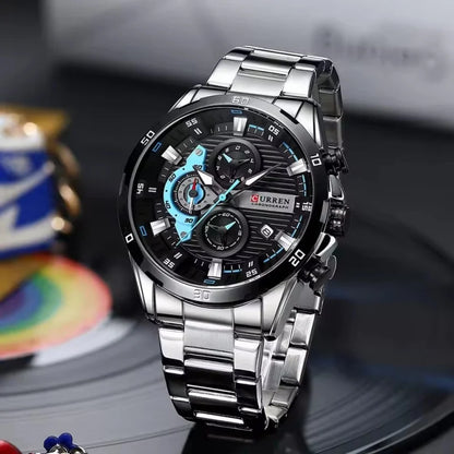 Luxus-Herrenuhr CURREN 8402, neu, aus Edelstahl, wasserdicht, mit Chronograph und Nachtbeleuchtung.