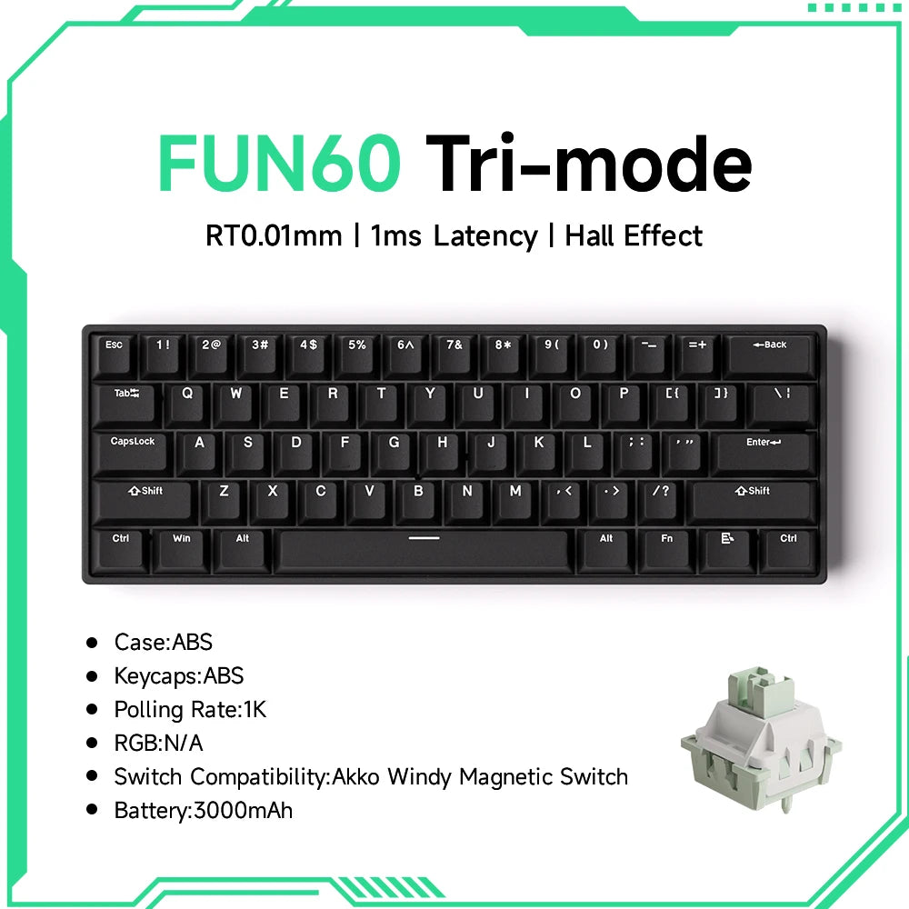 Akko MonsGeek FUN60 Magnetic Switch Mechanical Keyboard 60% Gaming Keyboard with Rapid Trigger 0.01mm, 8K Polling Rate, ARGB, Custom Mechanical Keyboard