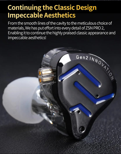 KZ ZSN Pro 2 Hybrid In-Ear Wired Headphones – 1BA+1DD HiFi Bass Noise Cancelling Earphones with Mic