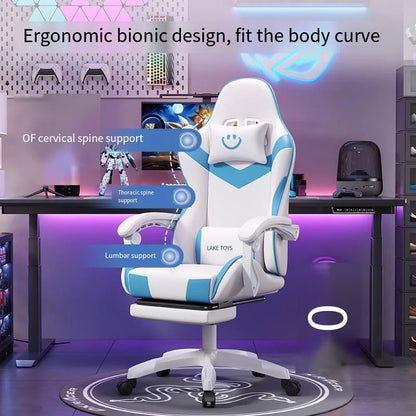 Ergonomic Gaming Chair High Back Racing Office Chair with Lumbar Support, Adjustable Swivel Leather Gaming Chair with Headrest for Desk Setup