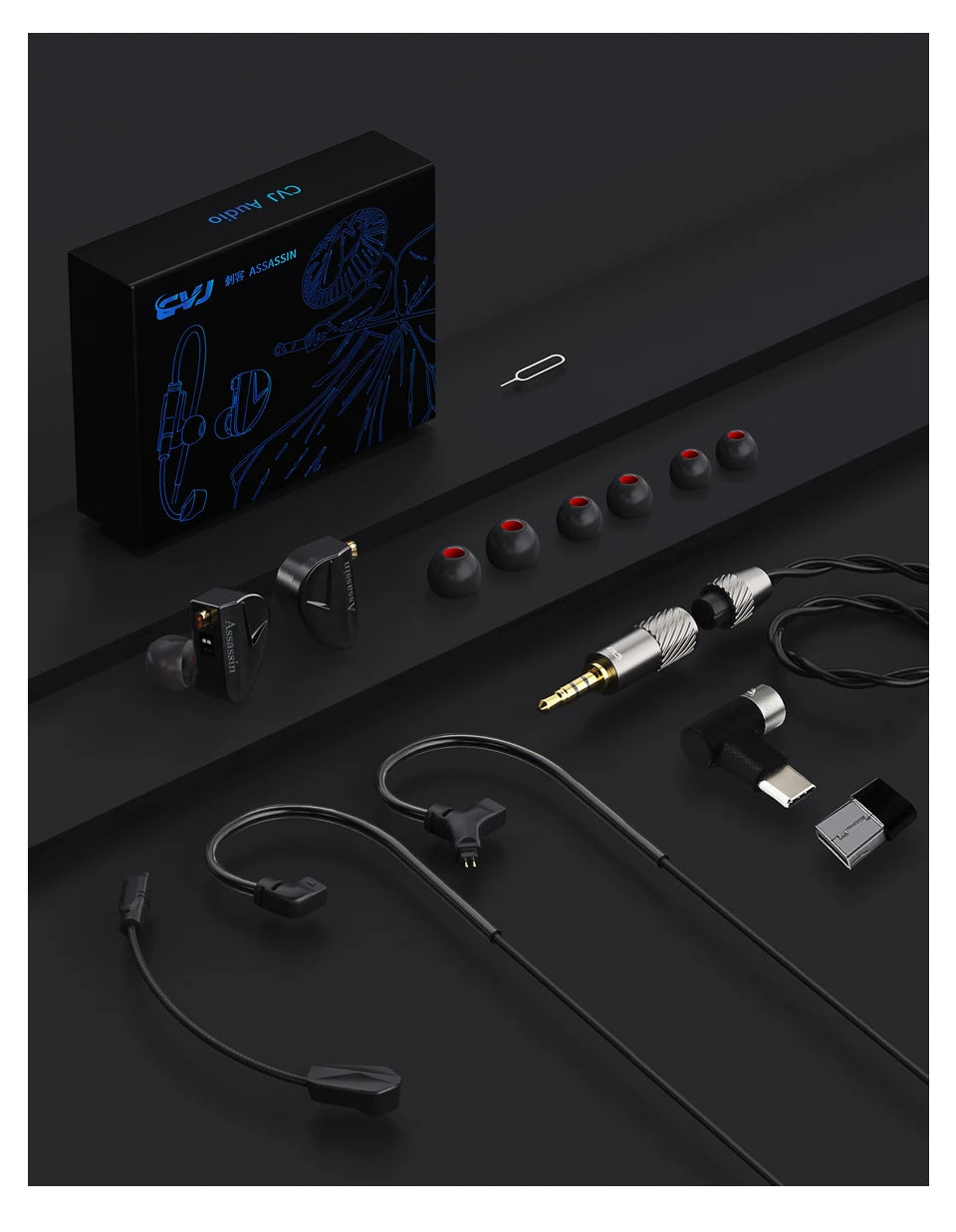 CVJ Assassin Hybrid Gaming Earphones 1DD+1BA Vibration Driver Wired HiFi Headphones with Mic, Type-C & 3.5mm In-Ear Gaming Earphones for E-Sports