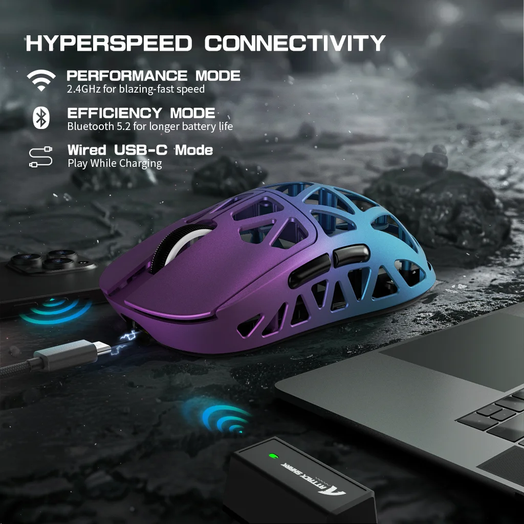 ATTACK SHARK R2 Tri-Mode Wireless Gaming Mouse, Ultra-Light Magnesium Alloy, PAW3950 Optical Sensor, 42000 DPI, 8000Hz Polling Rate, Programmable Gaming Mouse