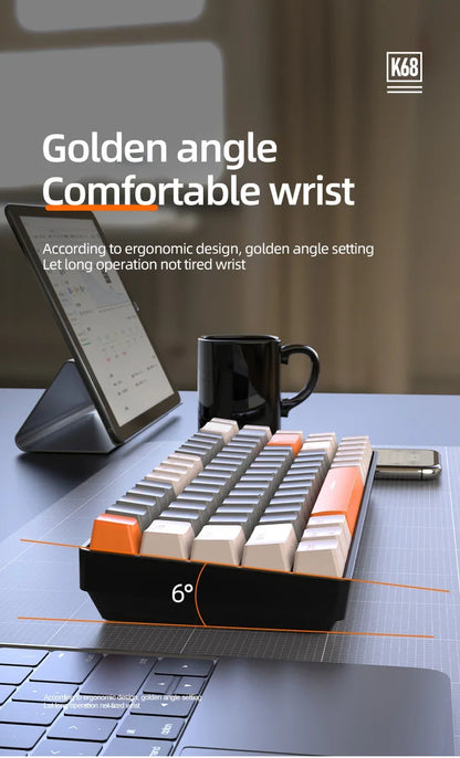 K68 2.4G/BT5.0 Wireless Gaming Mechanical Keyboard 68 Keys Hotswap Mini Gaming Mechanical Keyboard PBT Keycaps 65% Keyboards