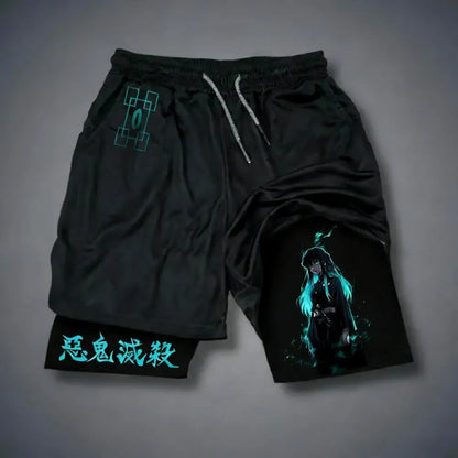 Anime Demon Slayer Gym Shorts Man Quick Dry Pants Double-layer 2 in 1 Shorts Y2k Sportswear Summer 2026 Breathable Streetwear