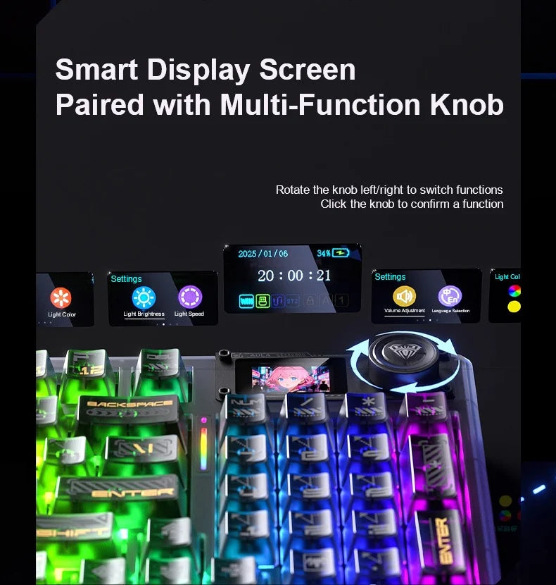 AULA F98Pro V3 Mechanical Keyboard 3-mode Wireless Bluetooth Hot-swap E-sports Customized Transparent Keycaps RGB Game Keyboards