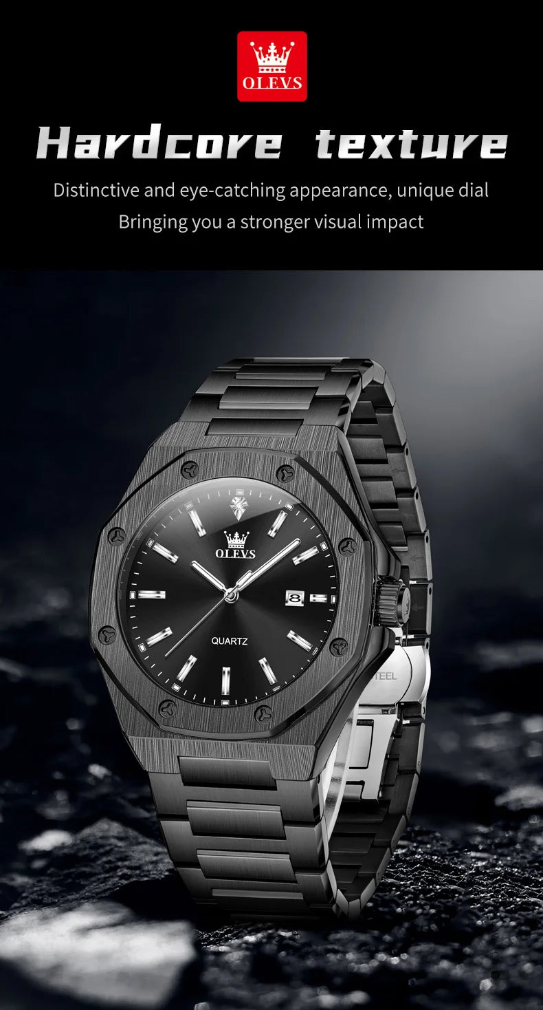 OLEVS Watches For Men Luxury Silver Blue Classic Quartz Watch for Man Waterproof Stainless Steel Luminous Reloj Hombre 2025