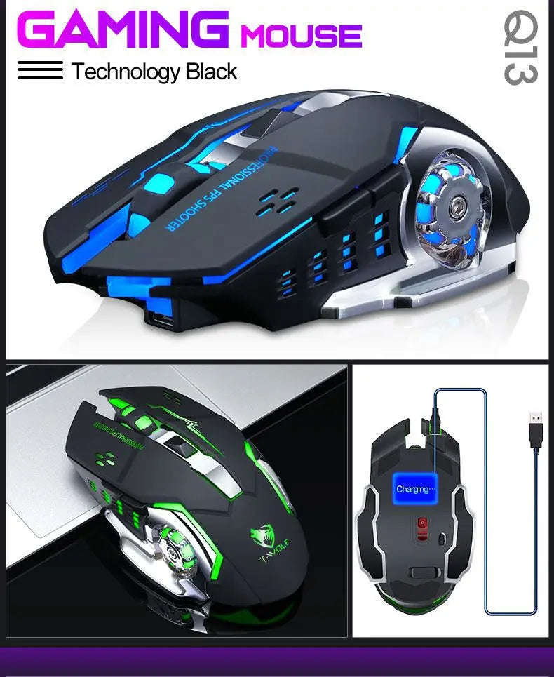 Rechargeable Wireless Gaming Mouse with RGB Backlit, Silent Click, Ergonomic Optical Wireless Mouse for PC, Laptop & Desktop, 2400 DPI