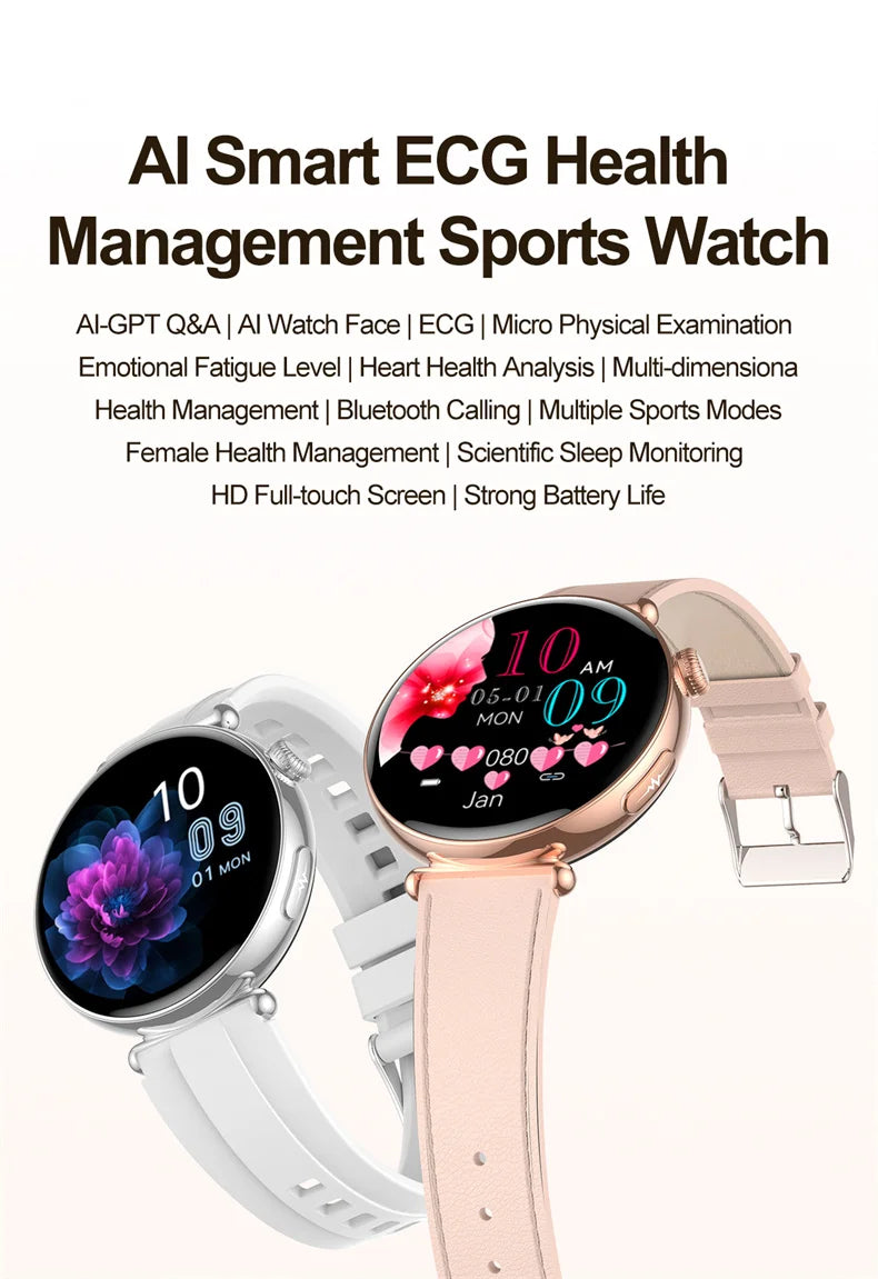 New 1.32inch Smart Watch For Women Health ECG Health Lady Watches Full Touch Screen Call Custom Dial Diamond Strap Smartwatch