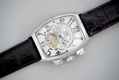 CASENO Top Luxury Brand Men's Fully Automatic Mechanical Tourbillon Watch Calendar Night Glow Tonneau Skeleton Watch -577G