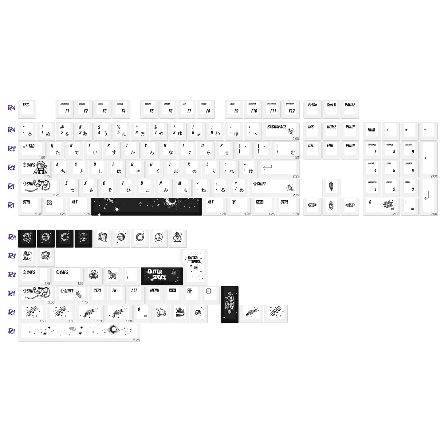 KBDiy Retro GMK Redacted Keycaps White ISO Cherry Profile PBT Keycap Alice Spacer Bar 7u For 60 Mechanical Keyboard MX Switch