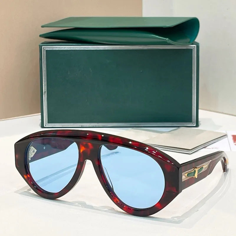 Big Oval Handmade Sunglasses for Men Women Thick Acetate High Quality Fashion Brand Design UV400 Prescription Glasses with Case