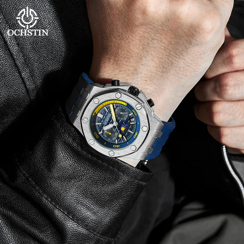 OCHSTIN Automatic Men Watches Luxury Designer Octagon Bezel Mechanical Date Day Night Dial Luminous Male Trendy Sport Wristwatch
