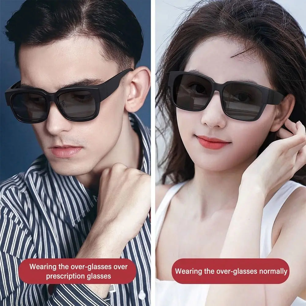 Polarized Fit Over Glasses Sunglasses for Women Men, Trendy Square Wrap Around Shades for Driving Riding, UV Protection