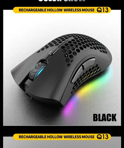 BM600 Wireless Gaming Mouse USB 2.4GHz Rechargeable RGB Wireless Mouse, Ergonomic Honeycomb Optical Mouse for PC, Laptop & Office