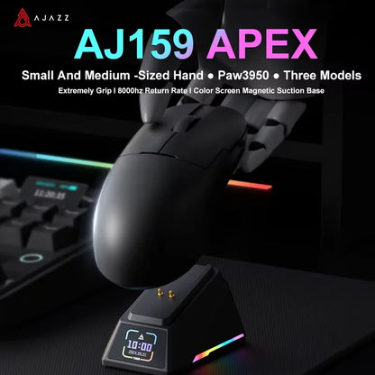 AJAZZ AJ159 APEX Wireless Gaming Mouse, Tri-Mode 8K Gaming Mouse with PAW3950 Sensor, Ultra-Lightweight Low Latency Rechargeable Gaming Mouse with Charging Dock