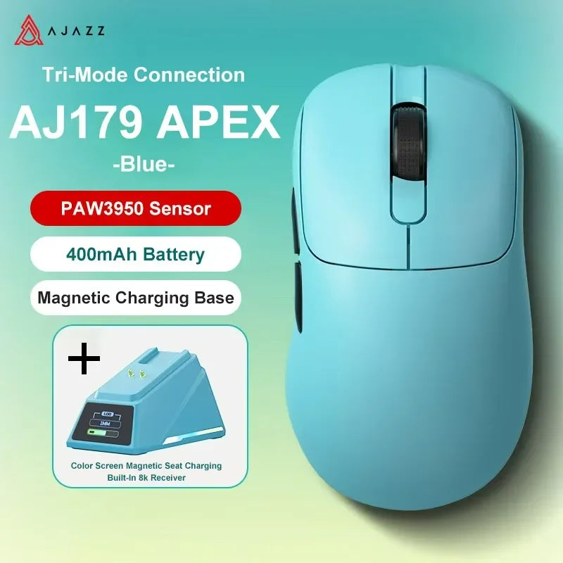 AJAZZ AJ179 APEX Wireless Gaming Mouse with RGB Display Dock, PAW3950 Sensor, Bluetooth, 8000Hz Polling Rate, Tri-Mode Gaming Mouse