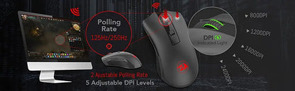 Mouse wireless ottico Redragon M652 2.4G con ricevitore USB, mouse portatile per gaming e ufficio, 5 livelli DPI regolabili