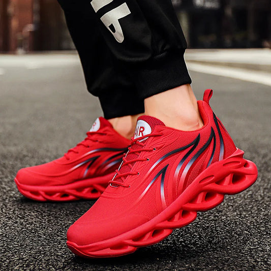 Sneakers da uomo con stampa fiamme, scarpe sportive in tessuto flyknit, scarpe da running comode, scarpe atletiche outdoor da uomo