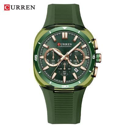 CURREN herenhorloge – Nieuw luxe quartzmodel, siliconen band, sportieve stijl, multifunctioneel, waterdicht, verlicht, met datumweergave en chronograaf.