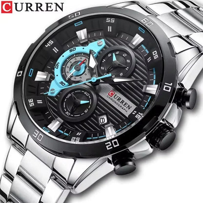 Luxus-Herrenuhr CURREN 8402, neu, aus Edelstahl, wasserdicht, mit Chronograph und Nachtbeleuchtung.