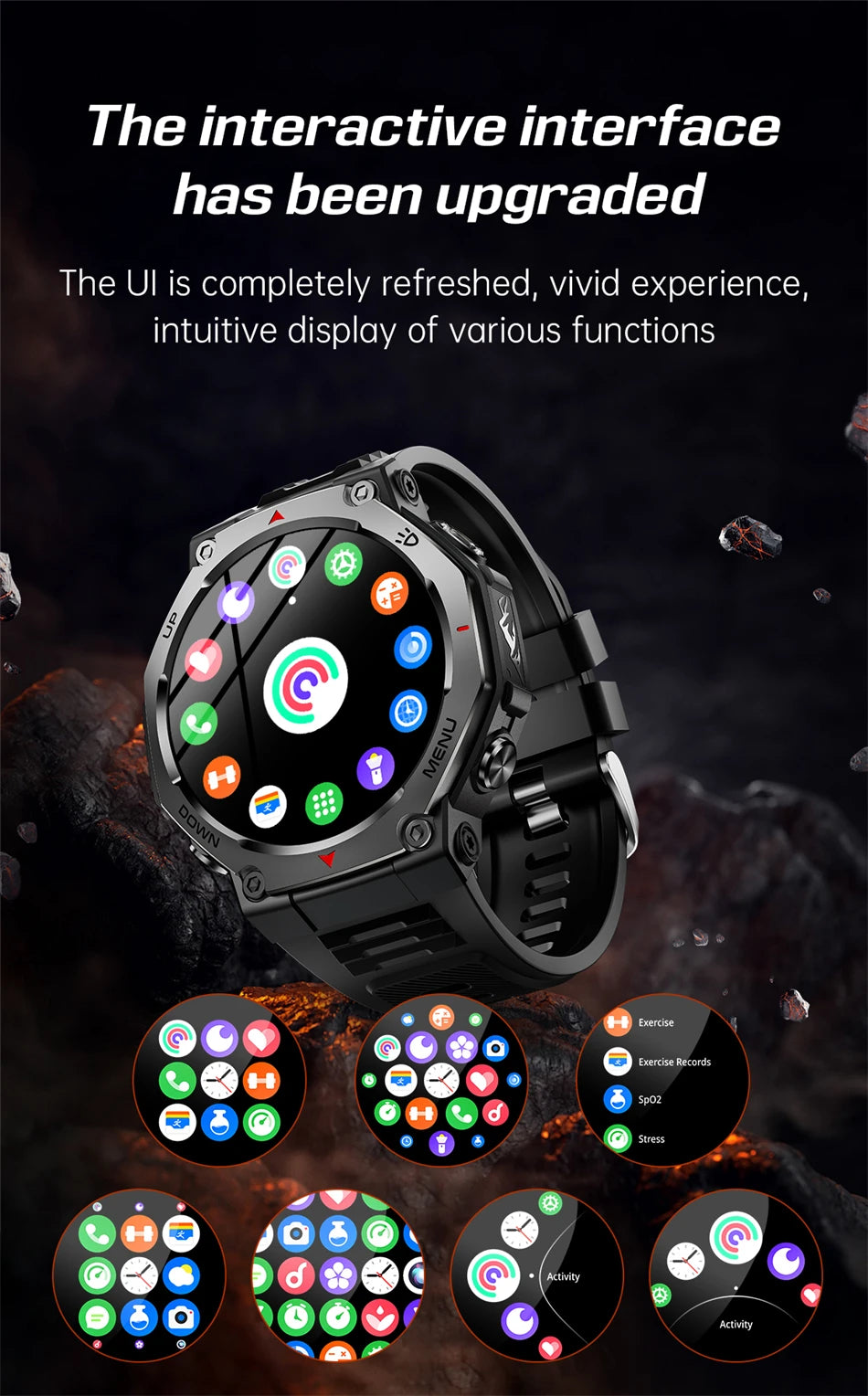 New T-Rex 3 Military Outdoor Sports Smart Watch Men GPS Motion Track 5 ATM Waterproof Heart Rate HD Bluetooth Call Smart Watch