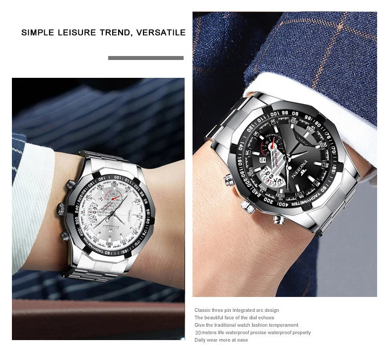 BINBOND Orginal Quartz Wristwatches For Men Luxury Luminous Waterproof Auto Date Men's Watch Stainless Steel Reloj Free Ship