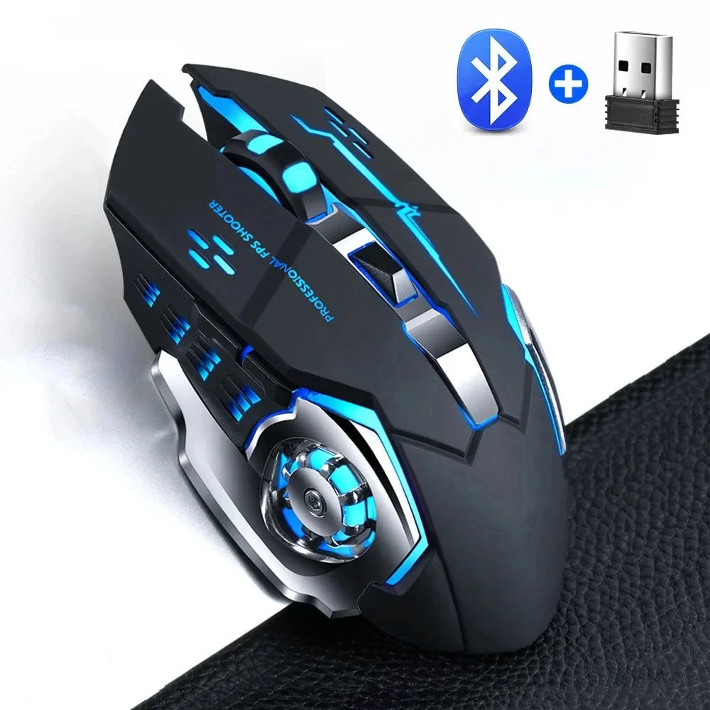 Rechargeable Wireless Gaming Mouse Silent Backlight E-Sports Bluetooth and 2.4G USB Mouse for Laptop Macbook PC Game Office