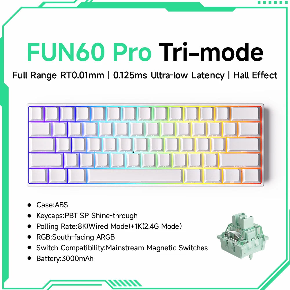 Akko MonsGeek FUN60 Magnetic Switch Mechanical Keyboard 60% Gaming Keyboard with Rapid Trigger 0.01mm, 8K Polling Rate, ARGB, Custom Mechanical Keyboard