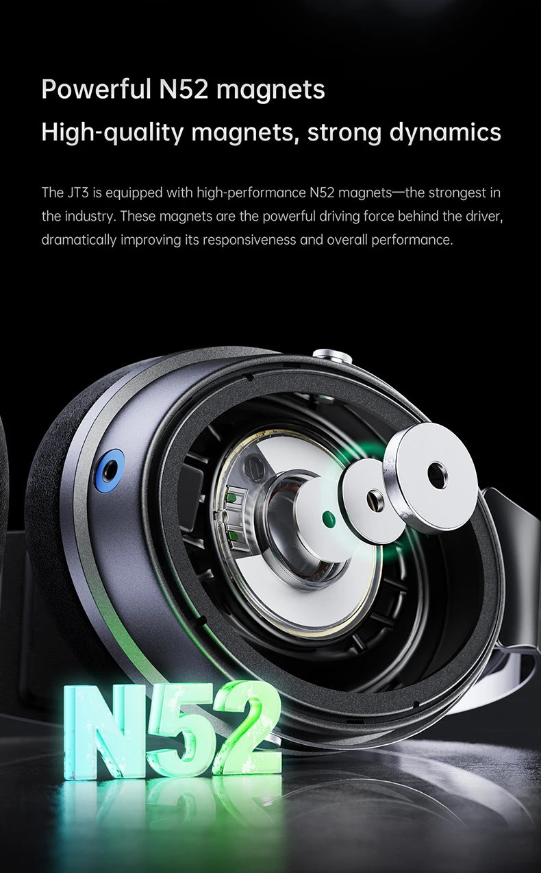 Auscultadores FiiO JT3 Over-Ear com Fio e Design Aberto, Driver Dinâmico de 50mm HiFi, Cabo Amovível