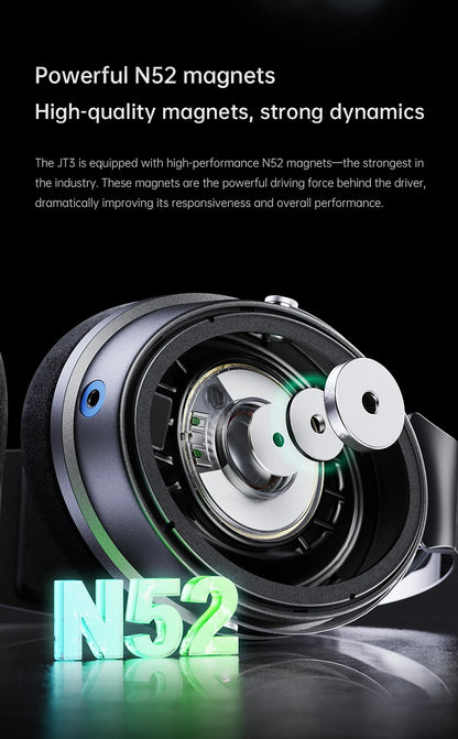 Auscultadores FiiO JT3 Over-Ear com Fio e Design Aberto, Driver Dinâmico de 50mm HiFi, Cabo Amovível