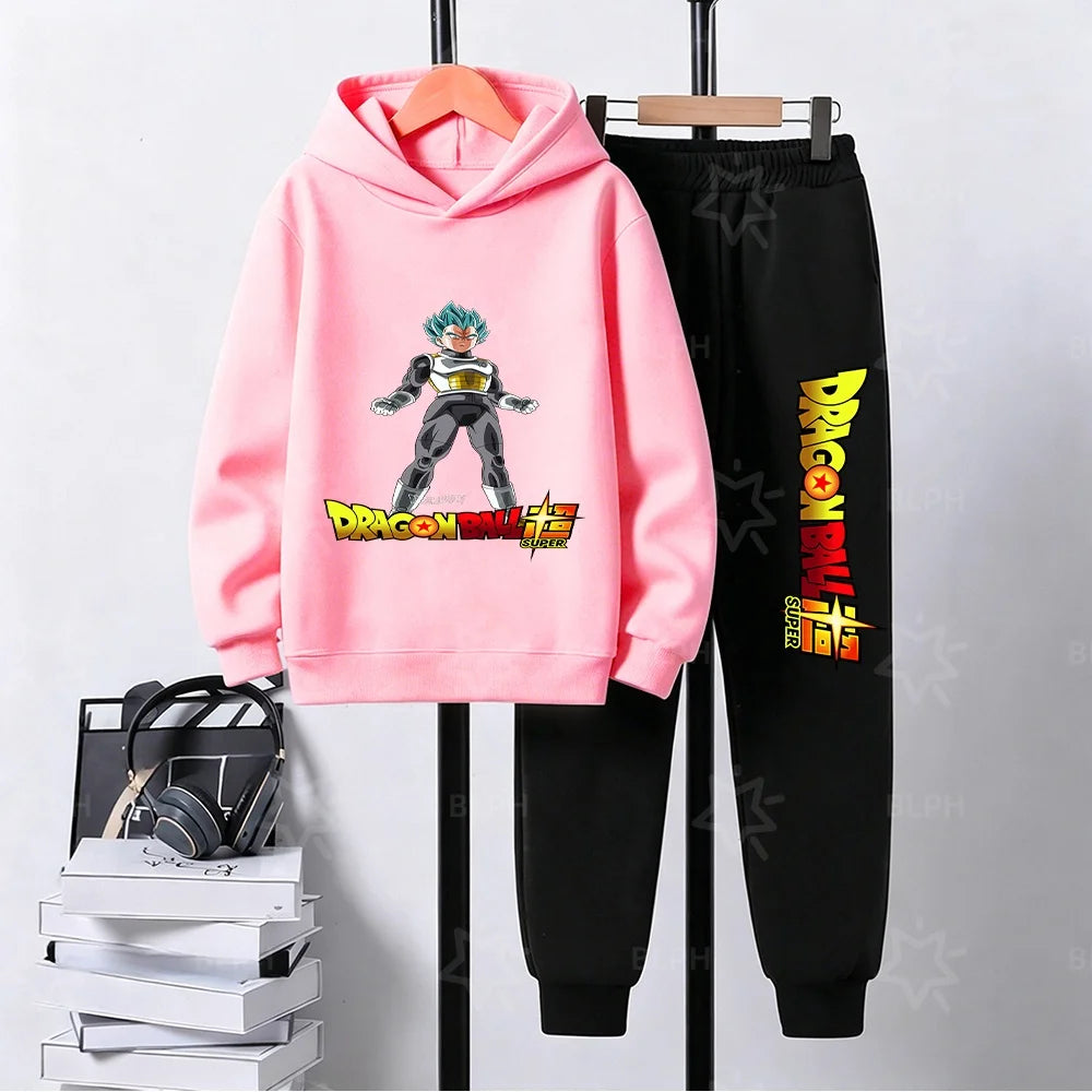 Dragon Ball Super Son Goku Printed Hooded Sweatshirt Suit Casual Loose Anime Streetwear Hoodie Pants 2 Piece Set for Men Boys