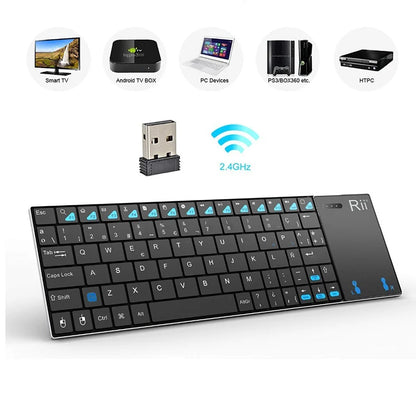 Teclado sem fios russo, espanhol, inglês e francês Rii K12+/i12+ Mini com touchpad para Android, portátil, PC e TV Box