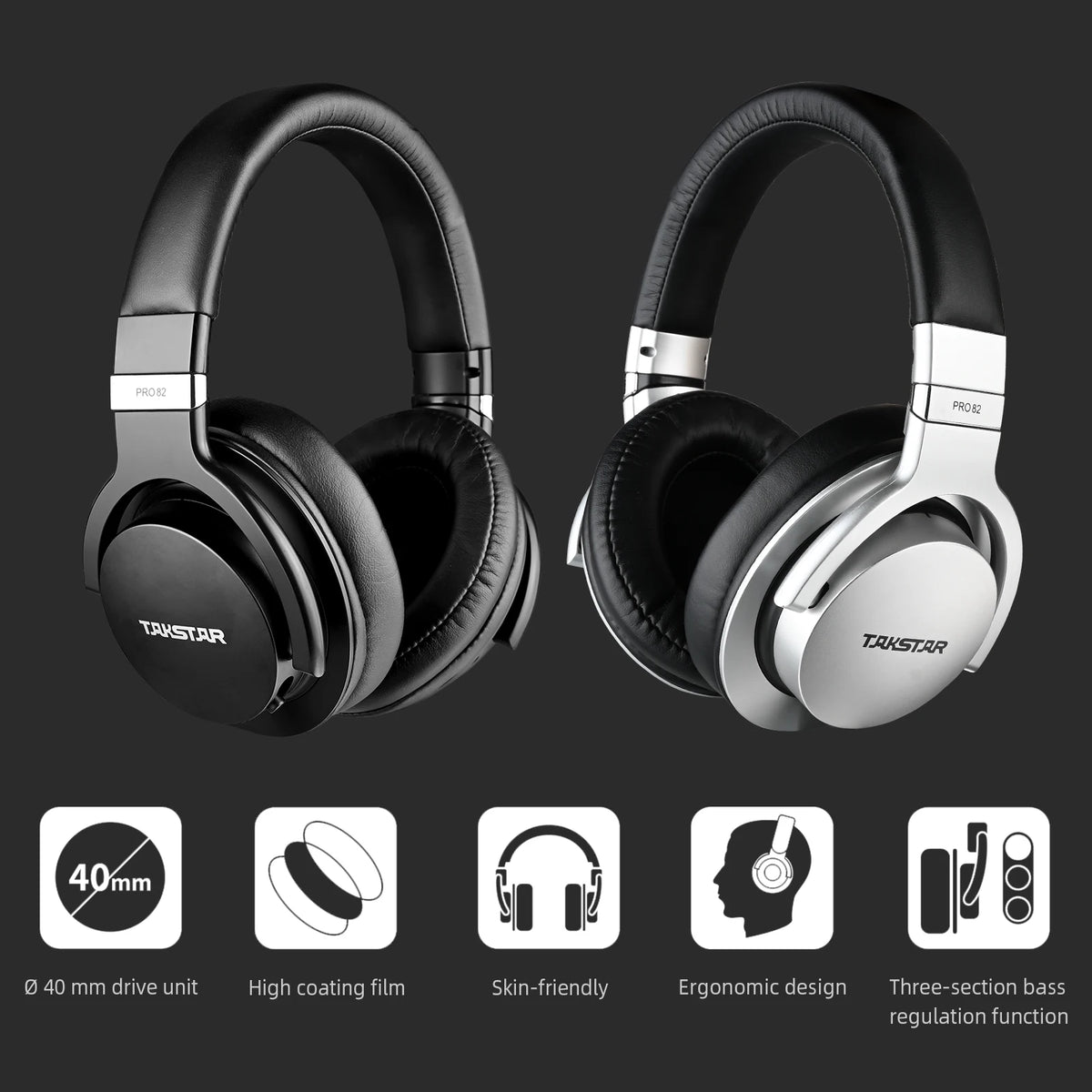 Takstar PRO82 Professional Monitor Headphones – HiFi Stereo Wired Studio Headset for Recording, Gaming & Bass Adjustable Precision Sound