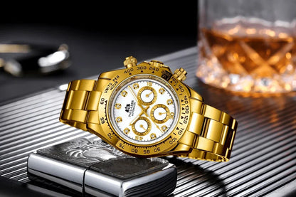 Automatic Mens Watch Mechanical Self Wind Movement Gold Black Stainless Steel Diamonds Stone Sports Luxury Fashion Watches