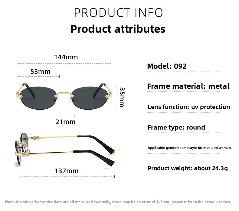 Frameless Ellipse Sunglasses, UV400 Protection Lightweight Design, Fashionable for Daily Wear & Outdoor