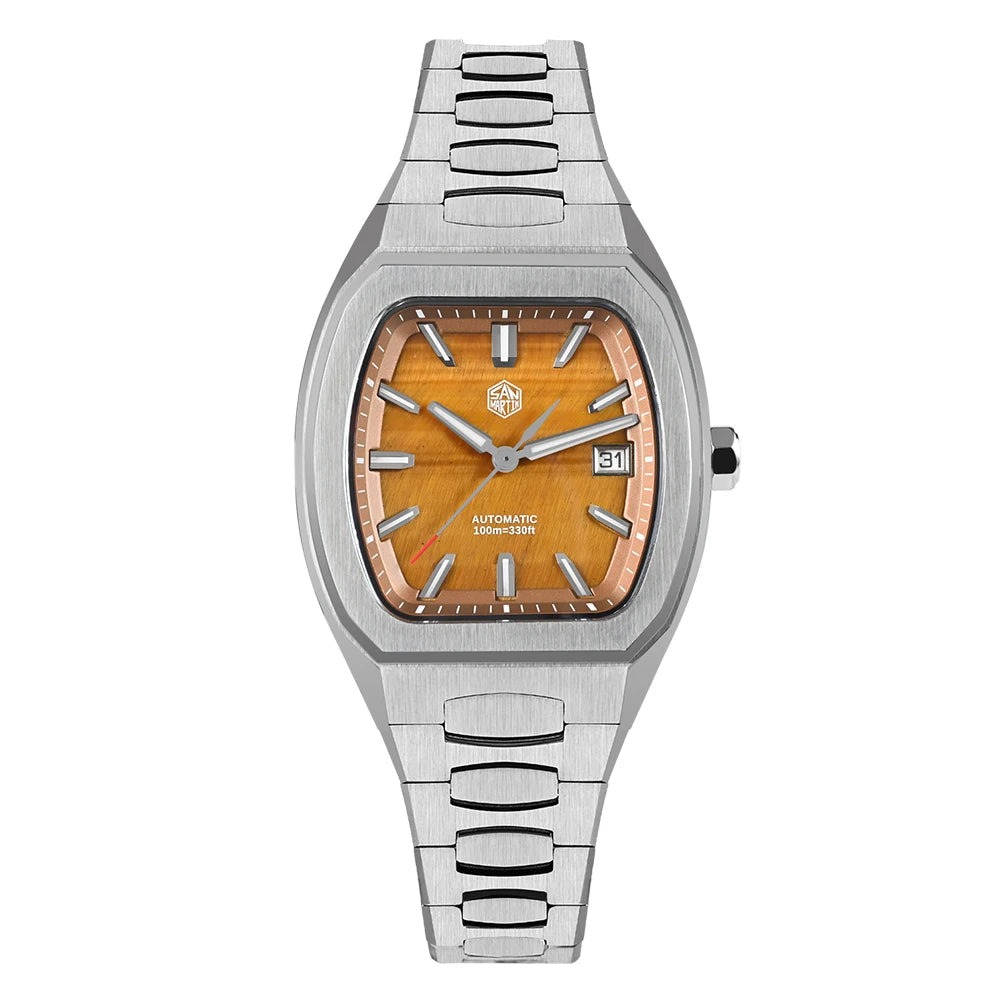 San Martin 39.5mm Tonneau Luxury Men Watch Mineral Dial Casual Sports PT5000 SW200 Automatic Mechanical Sapphire Luminous SN0145