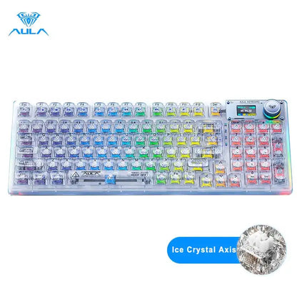 AULA F98Pro V3 Mechanical Keyboard W/ Rotate Button RGB Backlight Screen Tri-Modes Game E-sports Special Carved 95 Keycaps