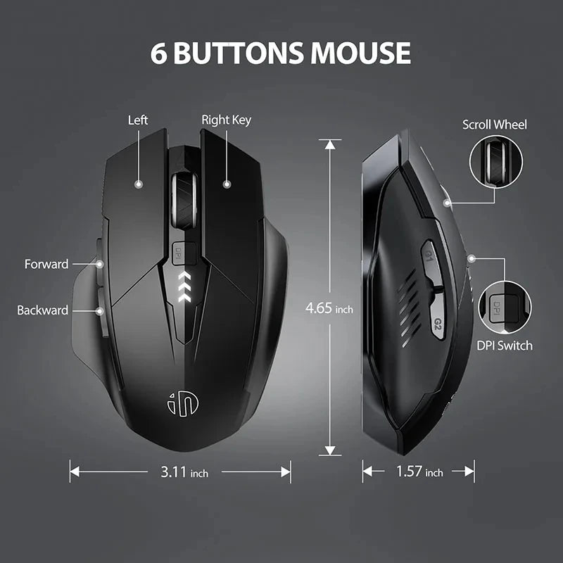 INPHIC F1 2.4G Wireless Mouse, Ergonomic Rechargeable Wireless Mouse with Power Display, Silent 2400 DPI USB Wireless Mouse for Laptop, Desktop & Office