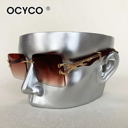 Fashion Rimless Square Sunglasses For Man Leopard Design Gradient Sun Glasses Woman Luxury Outdoor Eyewear UV400