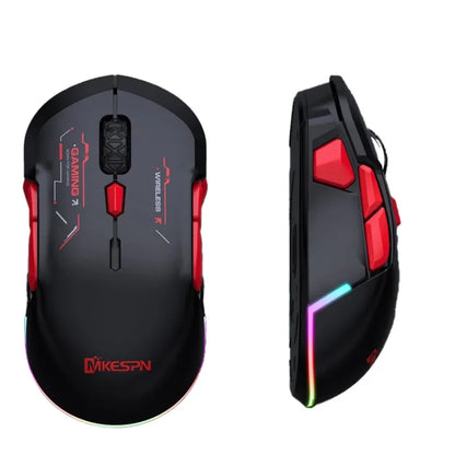 Mouse gaming macro MKESPN W12 a 10 pulsanti, ambidestro, wireless Bluetooth multi-canale tri-mode, grande RGB ergonomico