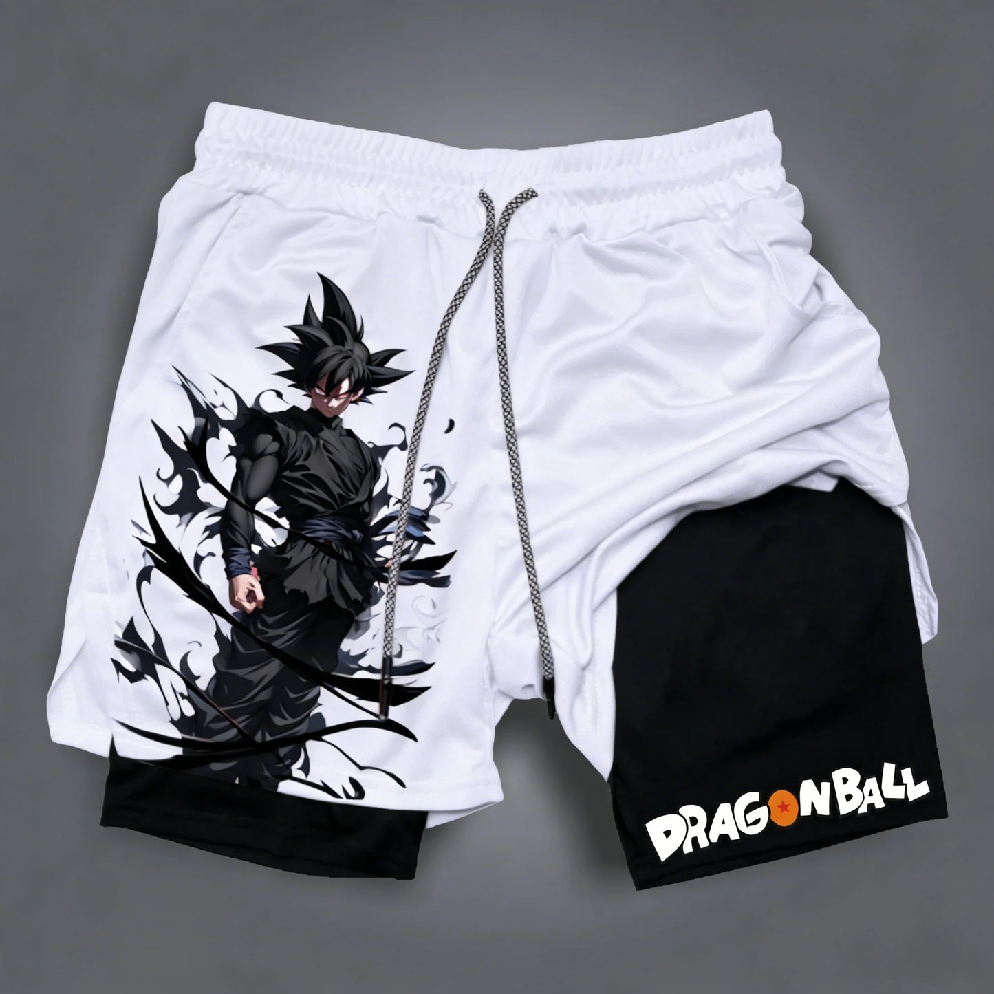 Dragon Ball Men's Double-layer Shorts Son Goku Summer Japanese Anime Fake Two-piece Sports Fitness Quick-drying Shorts