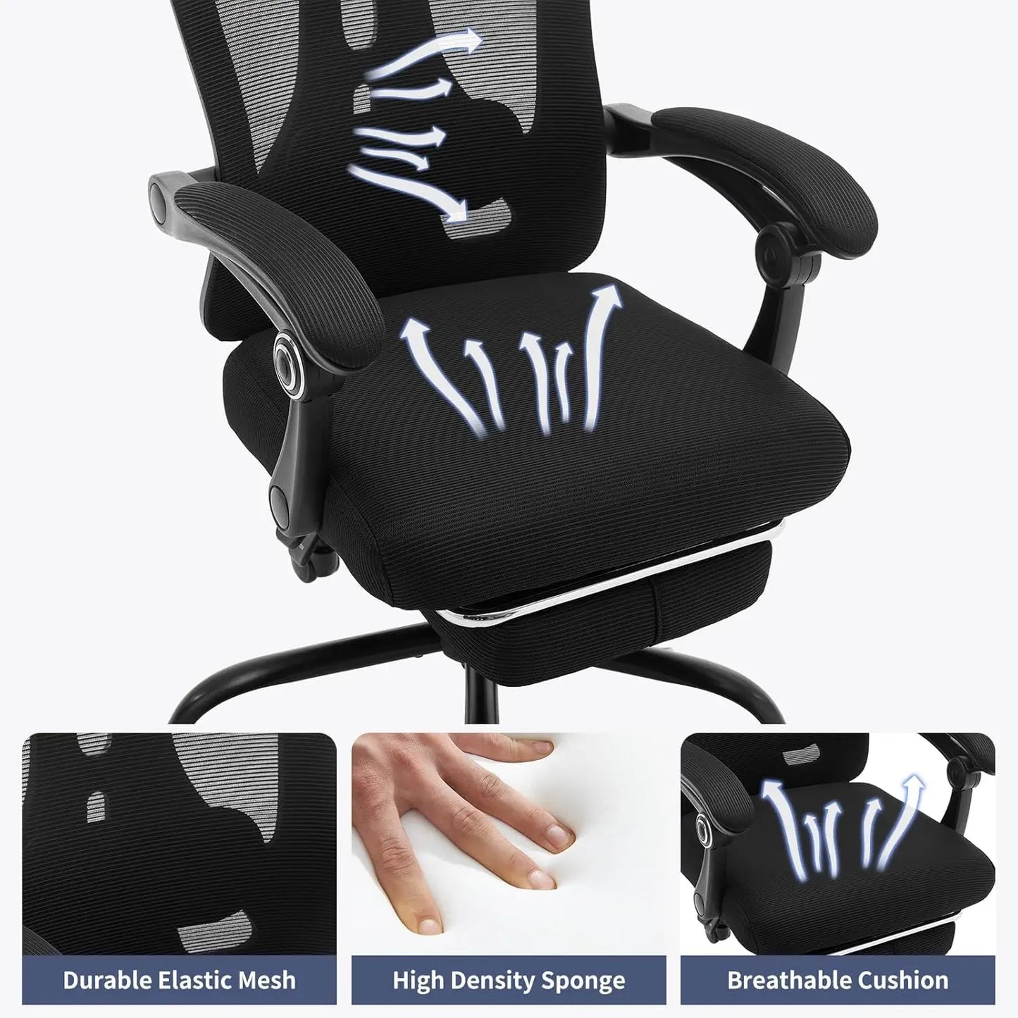 Ergonomic Office Chair With Adjustable Lumbar Support & Footrest, High-Back Mesh Gaming Chair With Tilt Mechanism For Home
