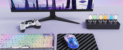 A2 przezroczysta bezprzewodowa mysz gamingowa, BT 5.0/2.4G, ładowalna mysz RGB do PC z ekranem cyfrowym, PixArt 3212, 5 regulowanych poziomów DPI