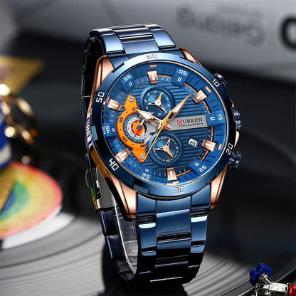 Luxus-Herrenuhr CURREN 8402, neu, aus Edelstahl, wasserdicht, mit Chronograph und Nachtbeleuchtung.