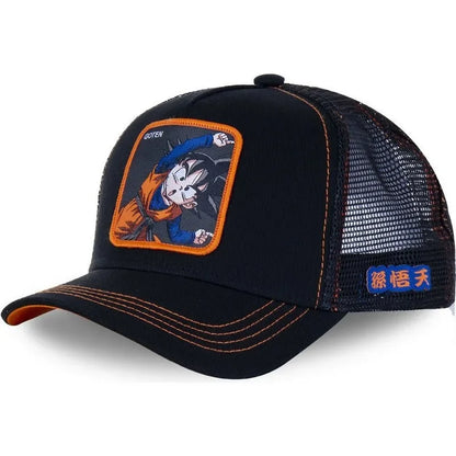 Dragon Ball Buu Goku sapka Nyári utazós csúcsos sapka Férfi hímzett hip-hop stílusú napellenzős állítható trucker hálós sapka