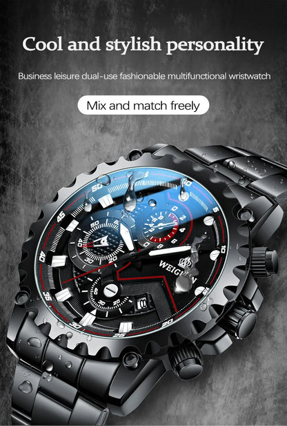 Men's Watch Black Warrior Authentic Trendy Stainless Steel Waterproof Luminous Calendar Male Fashion Quartz Clock Watches Gift