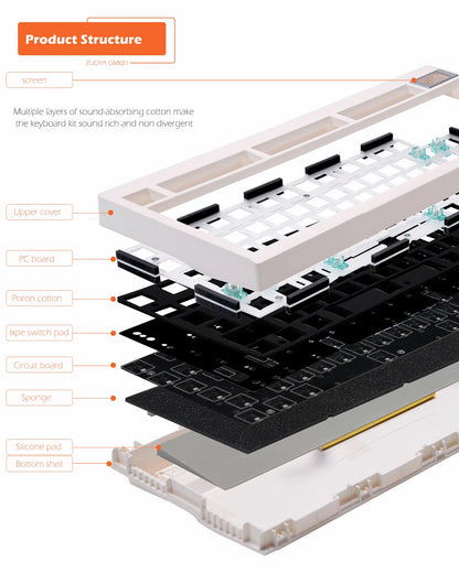 Kit de teclado mecânico ZUOYA GMK81 Hot-swappable Bluetooth 2.4G sem fios com retroiluminação RGB, estrutura gasket, suporte para