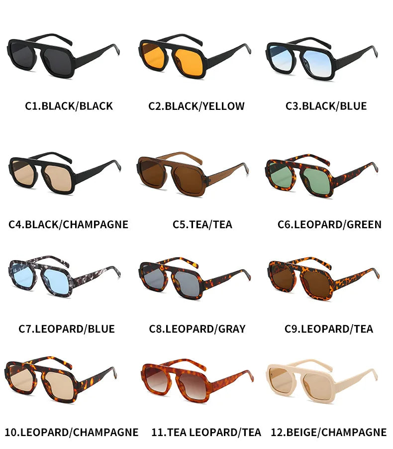 Retro Pilot Square Sunglasses Lady Fashion Simple Ins Black Tea Sun Glasses for Women Men Trending Outdoor Casual Shades UV400